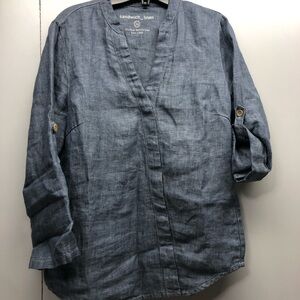 Linen Blue Blouse size 36 euro, which is a ladies Medium